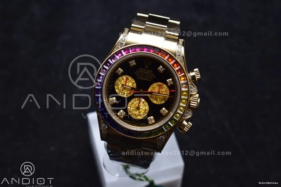 779 Edition Diamonds on Dial SH ZF Black Bracelet Rainbow Daytona 1:1 116598RBOW Timeless YG Best 0124